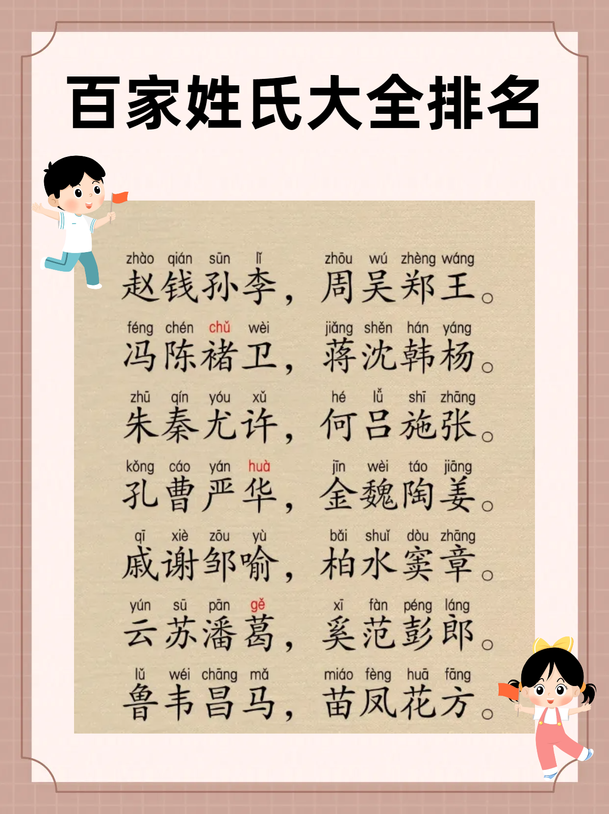 百家姓文字版幼儿