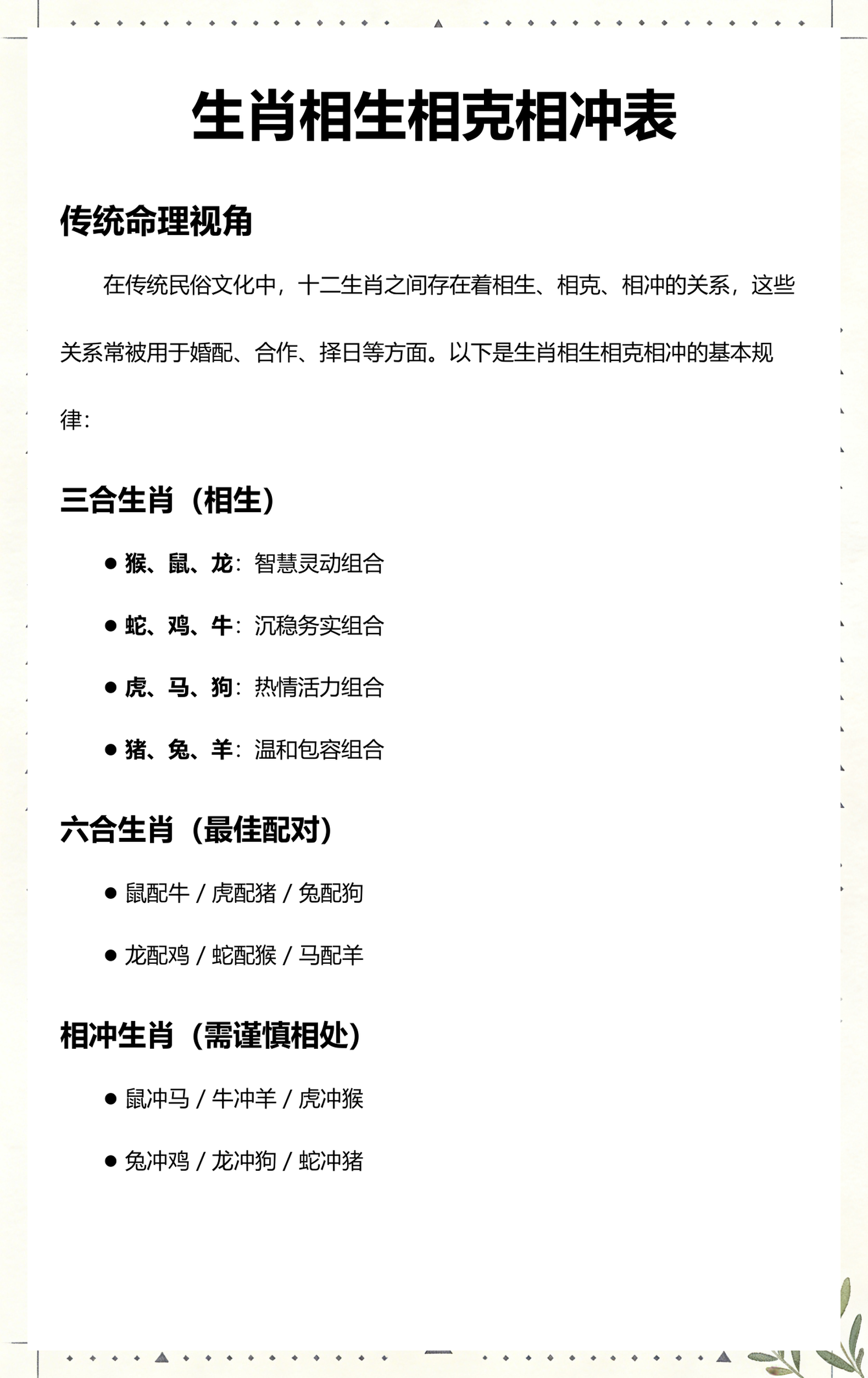 生肖配对表生肖相冲