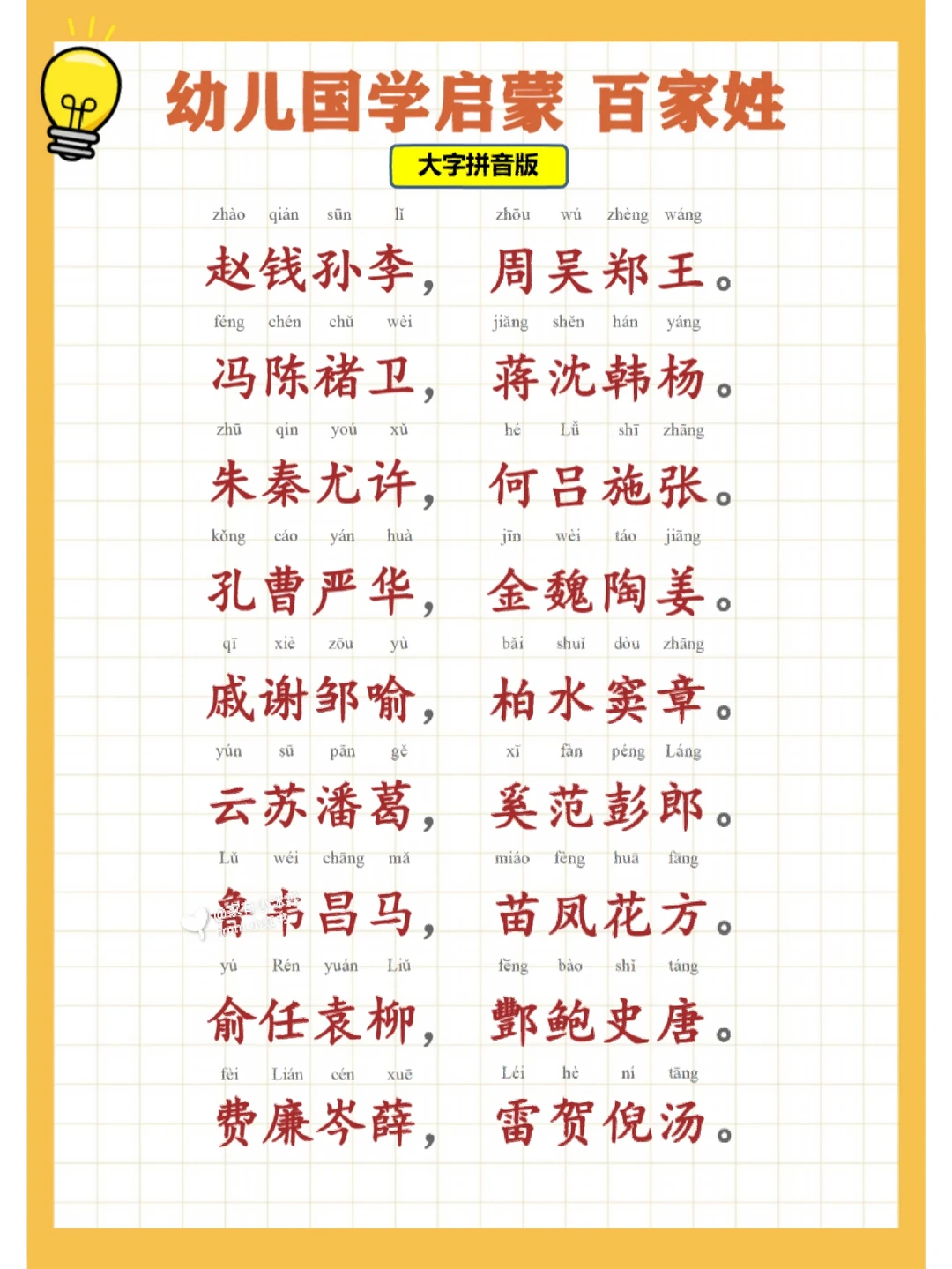 带拼音百家姓全文 带拼音百家姓全文