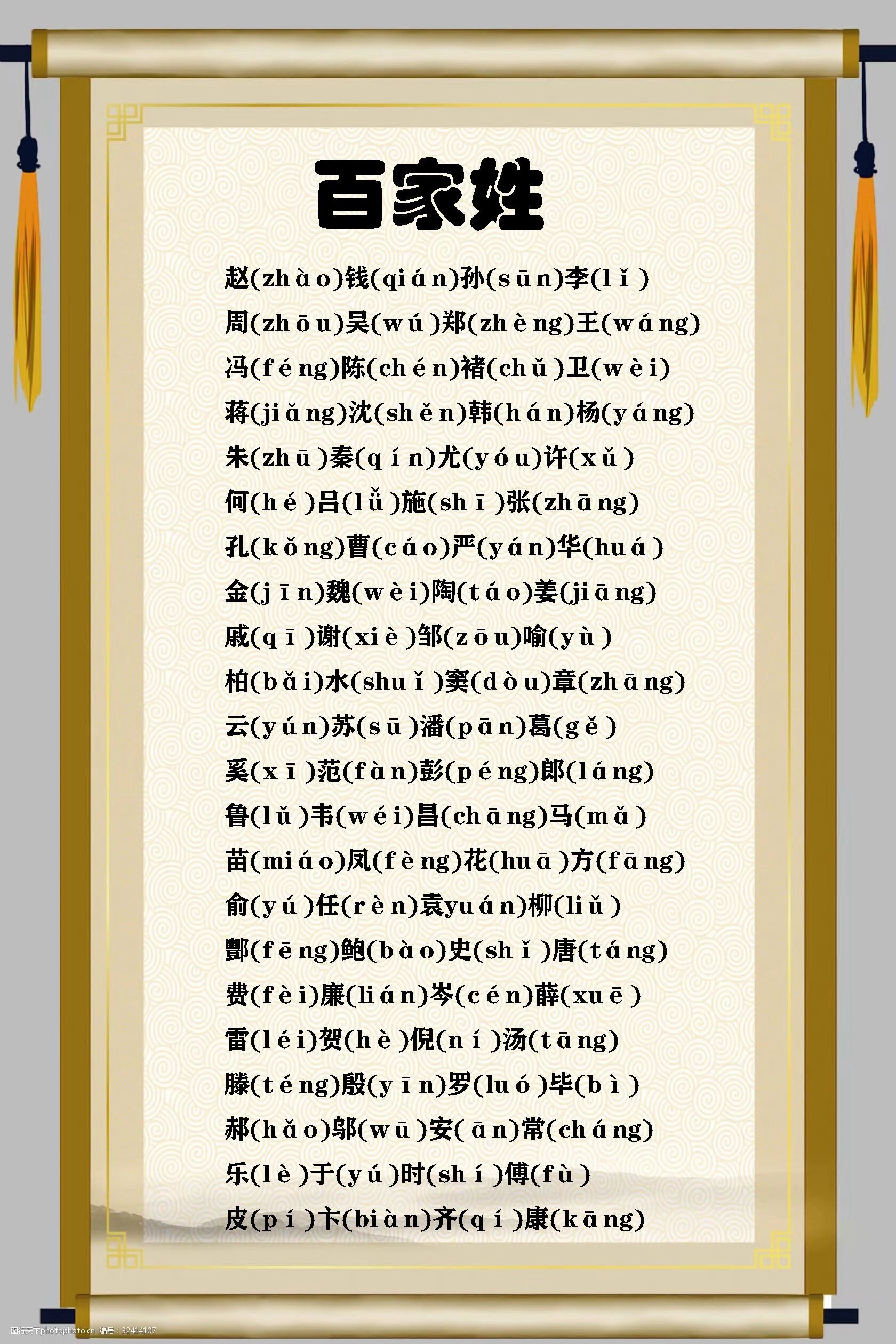 百家姓全文拼音版