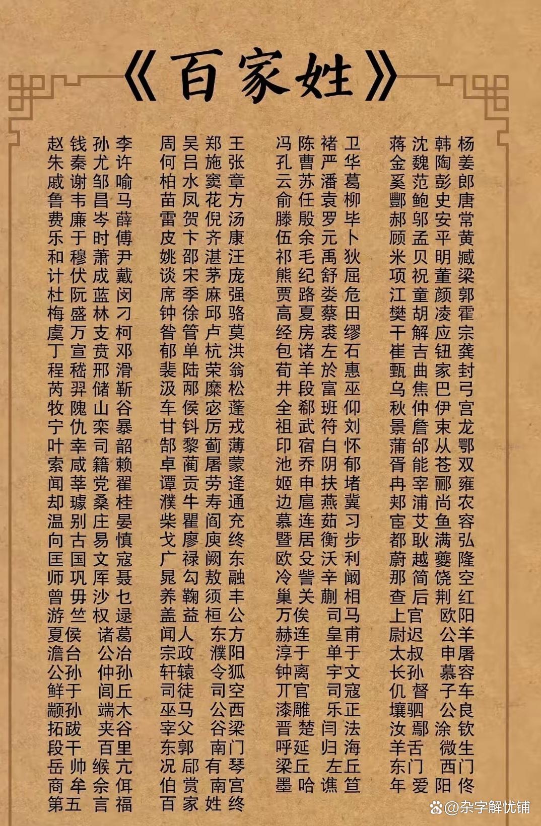 百家姓氏排名第一(百家姓氏排名第一是哪个) 百家姓氏排名第一(百家姓氏排名第一是哪个)