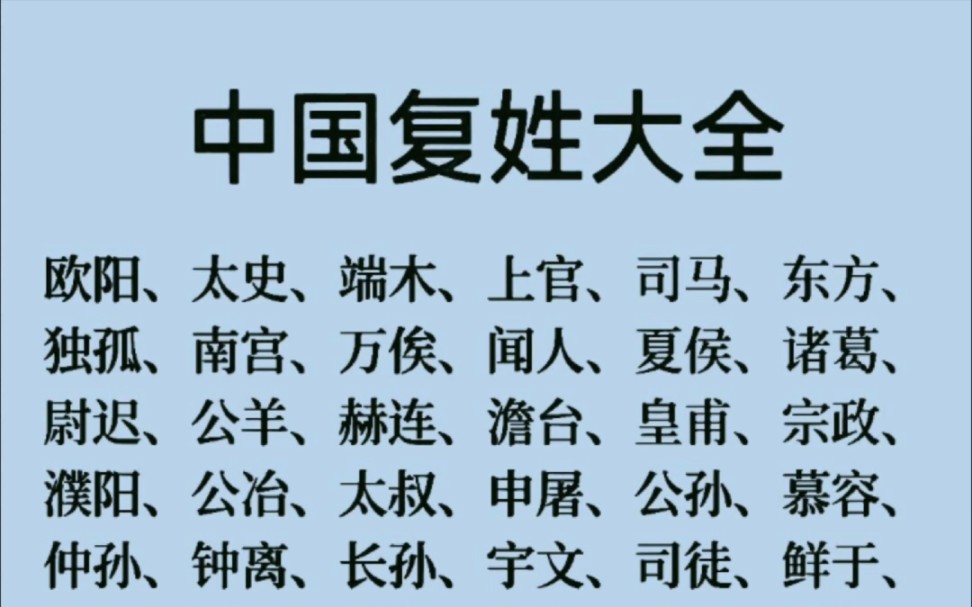 百家姓的复姓有哪几个(百家姓的复姓是什么意思) 百家姓的复姓有哪几个(百家姓的复姓是什么意思)