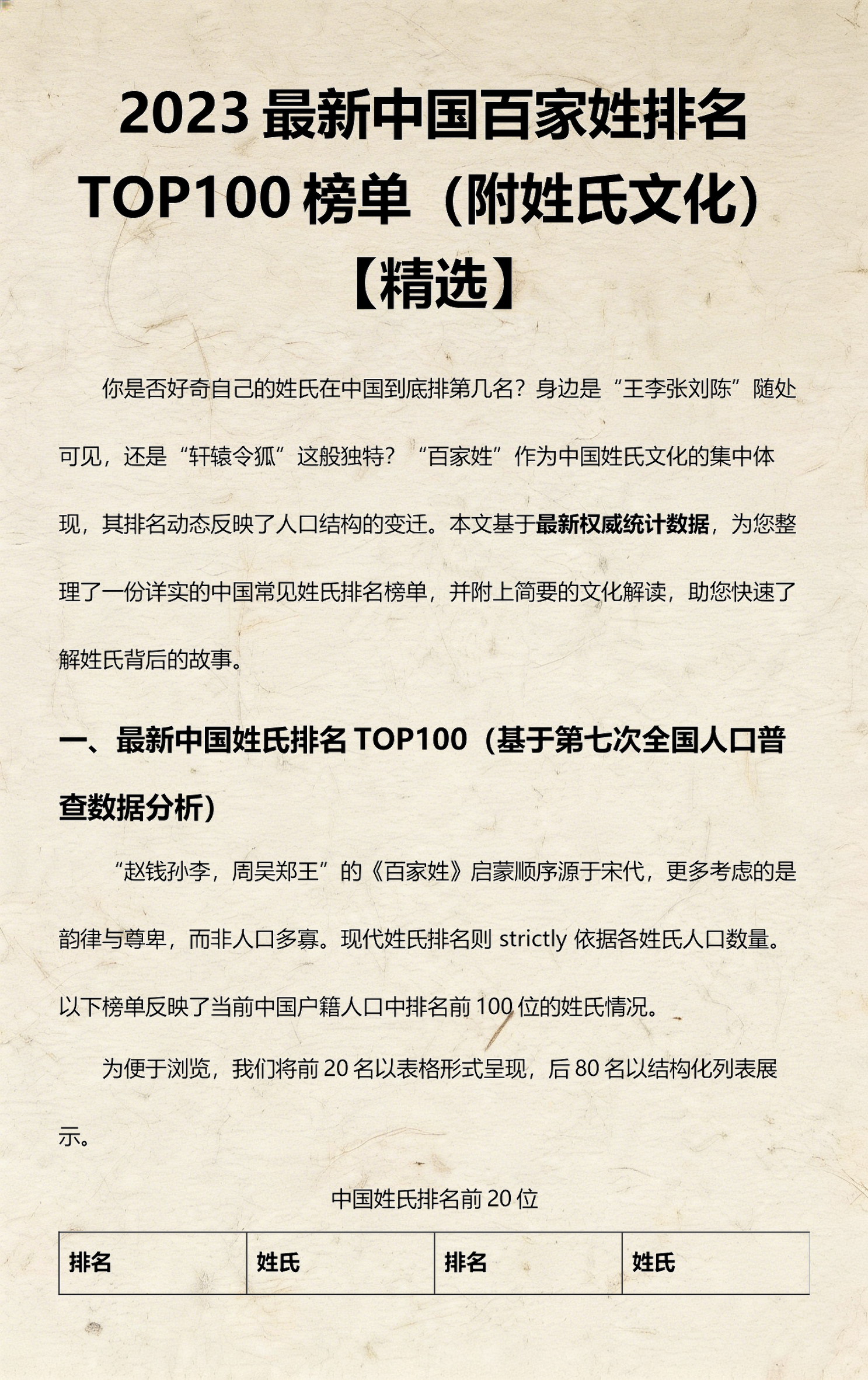百家姓全部姓氏排名(百家姓姓氏排名的原因)