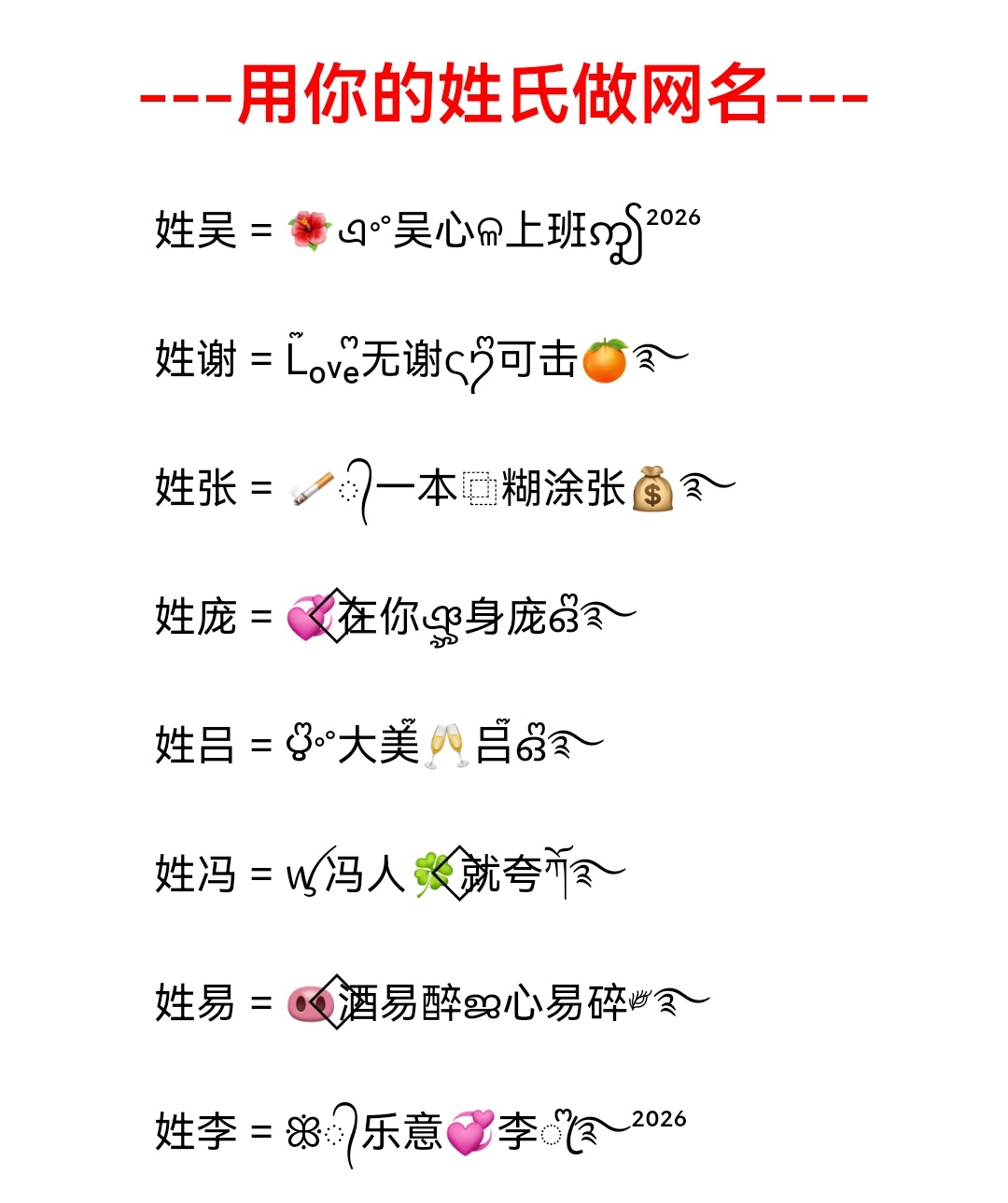 2026姓氏谐音梗网名(2026谐音网名搞笑风格)