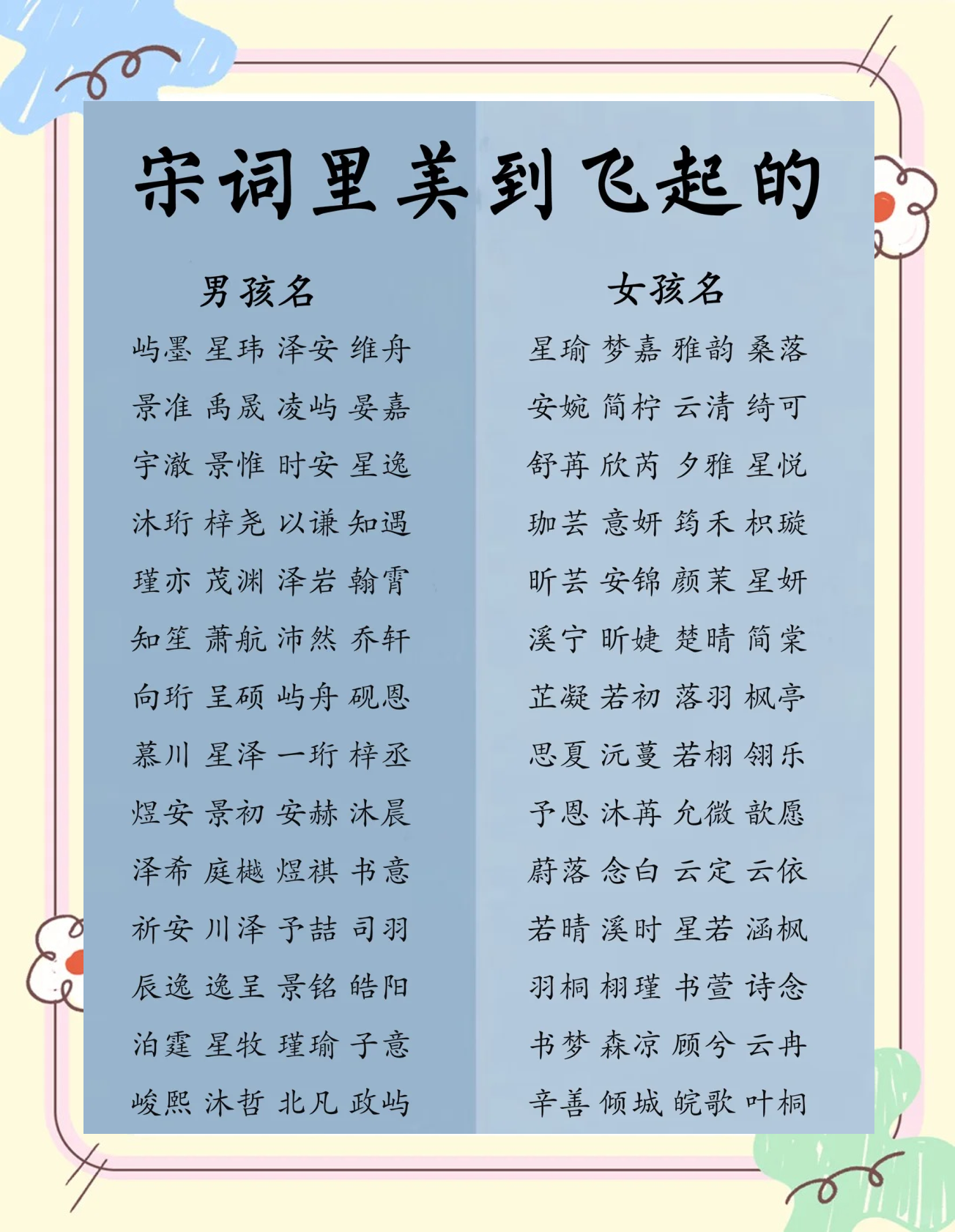 宋姓最佳100分女孩名(宋姓男宝宝取名大全100分)