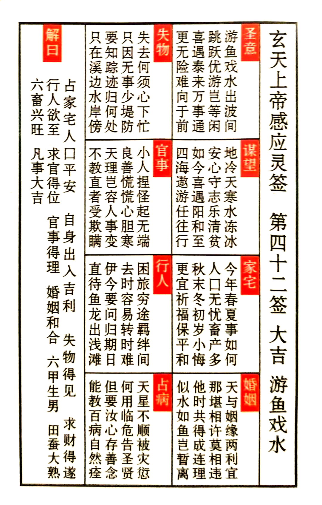 玄天上帝感应灵签一事一签(玄天上帝感应灵签38签解释)